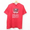 XL★古着 フルーツオブザルーム 半袖 ビンテージ Tシャツ メンズ 00年代 00s スカル パイレーツ ホッケー コットン クルーネック 赤 レッド 25may01 中古