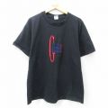 【50%OFF】XL★古着 ゲス GUESS 半袖 ビンテージ Tシャツ メンズ 90年代 90s ビッグロゴ 刺繍 コットン クルーネック USA製 黒 ブラック 【spe】 25jun03 中古