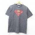 XL★古着 半袖 ビンテージ Tシャツ メンズ 00年代 00s DCコミックス スーパーマン コットン クルーネック 濃グレー 25jul07 中古