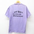 XL★古着 半袖 ビンテージ Tシャツ メンズ 90年代 90s イタリアン レストラン フロッキープリント コットン クルーネック USA製 薄紫 パープル 25jul07 中古