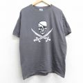 L★古着 半袖 ビンテージ Tシャツ メンズ 00年代 00s スカル 海賊 コットン クルーネック 濃グレー 25jul09 中古