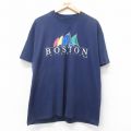 L★古着 ヘインズ Hanes 半袖 ビンテージ Tシャツ メンズ 90年代 90s ボストン ヨット コットン クルーネック 紺 ネイビー 25jul18 中古