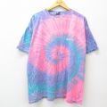 XL★古着 半袖 ビンテージ Tシャツ メンズ 90年代 90s シルバードラーシティ 大きいサイズ コットン クルーネック USA製 ピンク他 タイダイ 25jul24 中古