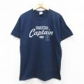 L★古着 半袖 ビンテージ Tシャツ メンズ 00年代 00s キャプテン メッセージ 2 コットン クルーネック 紺 ネイビー 25jul24 中古