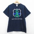 L★古着 半袖 ビンテージ Tシャツ メンズ 00年代 00s リボン コットン クルーネック 紺 ネイビー 25jul24 中古