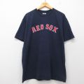 XL★古着 マジェスティック 半袖 ビンテージ Tシャツ メンズ 00年代 00s MLOB ボストンレッドソックス デビッドオルティーズ 34 コットン クルーネック 紺 ネイビー メジャーリーグ ベースボール 野球 25jul19 中古