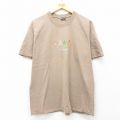 L★古着 リー Lee 半袖 ビンテージ Tシャツ メンズ 00年代 00s Foxwoods 木 刺繍 コットン クルーネック 薄茶 ブラウン 25jul19 中古