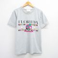 L★古着 半袖 ビンテージ Tシャツ メンズ 80年代 80s フロリダ ヤシの木 ヨット クルーネック 薄グレー他 ボーダー 25jul25 中古