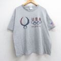 XL★古着 半袖 ビンテージ Tシャツ メンズ 00年代 00s USAロゴ 北京オリンピック 大きいサイズ クルーネック グレー 霜降り 25jul25 中古