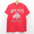 L★古着 リー Lee 半袖 ビンテージ Tシャツ メンズ 90年代 90s オハイオバックアイズ コットン クルーネック USA製 赤 レッド 25jul26 中古