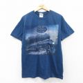 L★古着 半袖 ビンテージ Tシャツ メンズ 00年代 00s 機関車 コットン クルーネック 紺 ネイビー 25aug01 中古