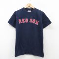 S★古着 マジェスティック 半袖 ビンテージ Tシャツ メンズ 00年代 00s MLB ボストンレッドソックス コットン クルーネック 紺 ネイビー メジャーリーグ ベースボール 野球 25aug01 中古
