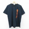 L★古着 半袖 ビンテージ Tシャツ メンズ 00年代 00s 鳥 ファイヤーパターン コットン クルーネック 黒 ブラック 25aug01 中古