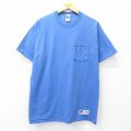 L★古着 ラッセル 半袖 ビンテージ Tシャツ メンズ 90年代 90s 無地 胸ポケット付き コットン クルーネック USA製 青 ブルー 【spe】 25aug02 中古
