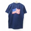 L★古着 フルーツオブザルーム 半袖 ビンテージ Tシャツ メンズ 00年代 00s 星条旗 ハズマット コットン クルーネック 紺 ネイビー 25aug02 中古