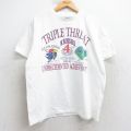 L★古着 オニータ ONEITA 半袖 ビンテージ Tシャツ メンズ 90年代 90s カンザス ジェイホークス ALOHAWKS コットン クルーネック 白 ホワイト 25aug05 中古