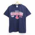 M★古着 半袖 ビンテージ Tシャツ メンズ 00年代 00s MLB ボストンレッドソックス コットン クルーネック 紺 ネイビー メジャーリーグ ベースボール 野球 25aug07 中古
