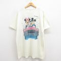 XL★古着 半袖 ビンテージ Tシャツ メンズ 80年代 80s ディズニー DISNEY ミッキー MICKEY MOUSE ミニー 両面プリント 大きいサイズ ロング丈 薄黄 イエロー 【spe】 25aug08 中古