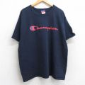 XL★古着 チャンピオン champion 半袖 ビンテージ Tシャツ メンズ 00年代 00s ビッグロゴ 大きいサイズ コットン クルーネック 紺 ネイビー 25aug13 中古