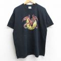 L★古着 半袖 ビンテージ Tシャツ メンズ 00年代 00s ドラゴン コットン クルーネック 黒 ブラック 25aug13 中古