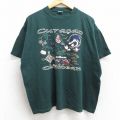 XL★古着 半袖 ビンテージ Tシャツ メンズ 90年代 90s キュラソー イルカ 魚 大きいサイズ コットン クルーネック 濃緑 グリーン 25aug13 中古