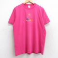 L★古着 ジャージーズ 半袖 ビンテージ Tシャツ メンズ 90年代 90s Glacier シカ コットン クルーネック USA製 濃ピンク 25aug19 中古