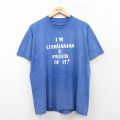 L★古着 半袖 ビンテージ Tシャツ メンズ 80年代 80s メッセージ クルーネック 青 ブルー 霜降り 25aug19 中古