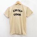 XS★古着 半袖 ビンテージ Tシャツ メンズ 80年代 80s CHIEF COOK フロッキープリント クルーネック USA製 ベージュ カーキ 25aug20 中古