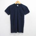 S★古着 シアーズ 半袖 ビンテージ Tシャツ メンズ 80年代 80s 無地 胸ポケット付き クルーネック USA製 紺 ネイビー 25aug21 中古