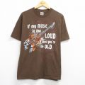 L★古着 半袖 ビンテージ Tシャツ メンズ 00年代 00s ギター スカル コットン クルーネック 茶 ブラウン 25aug21 中古