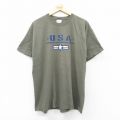 XL★古着 ヘインズ Hanes 半袖 ビンテージ Tシャツ メンズ 00年代 00s USAロゴ コットン クルーネック 緑 グリーン 25aug21 中古