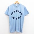M★古着 半袖 ビンテージ Tシャツ メンズ 80年代 80s フロッキープリント ハンドペイント 水色 25aug23 中古