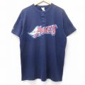 【50%OFF】XL★古着 マジェスティック 半袖 ビンテージ Tシャツ メンズ 90年代 90s MLB ロサンゼルスエンゼルス ヘンリーネック USA製 紺 ネイビー メジャーリーグ ベースボール 野球 25aug26 中古