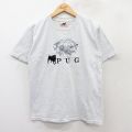 S★古着 半袖 ビンテージ Tシャツ メンズ 00年代 00s 犬 パグ 刺繍 クルーネック 薄グレー 霜降り 25aug26 中古