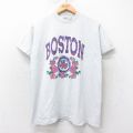 M★古着 半袖 ビンテージ Tシャツ メンズ 90年代 90s ボストン 花 クルーネック USA製 薄グレー 霜降り 25aug27 中古