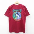 【50%OFF】L★古着 ジャンセン 半袖 ビンテージ Tシャツ メンズ 00年代 00s カジキ 胸ポケット付き コットン クルーネック USA製 エンジ 25aug27 中古