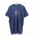 【50%OFF】XL★古着 フルーツオブザルーム 半袖 ビンテージ Tシャツ メンズ 90年代 90s ニューヨーク 馬車 刺繍 ロング丈 コットン クルーネック USA製 紺 ネイビー 25aug27 中古