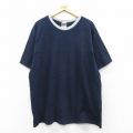 【50%OFF】XL★古着 フルーツオブザルーム 半袖 ビンテージ Tシャツ メンズ 90年代 90s 無地 大きいサイズ ロング丈 コットン クルーネック USA製 紺他 ネイビー 【spe】 25aug27 中古
