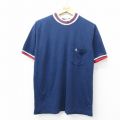 L★古着 マンシングウェア 半袖 ビンテージ Tシャツ メンズ 80年代 80s 胸ポケット付き クルーネック 紺 ネイビー 25aug27 中古