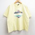 L★古着 半袖 ビンテージ Tシャツ メンズ 90年代 90s 機関車 RAILS TO RIM コットン クルーネック 黄 イエロー 25aug28 中古
