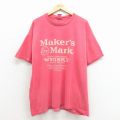 XL★古着 半袖 ビンテージ Tシャツ メンズ 90年代 90s ウイスキー 大きいサイズ コットン クルーネック USA製 薄赤 26apr04