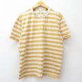 XL★古着 ゲス GUESS 半袖 Tシャツ メンズ ビッグロゴ 刺繍 コットン クルーネック 黄他 ボーダー 26apr04