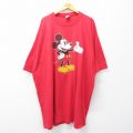 XL★古着 半袖 ビンテージ Tシャツ メンズ 90年代 90s ディズニー ミッキー 大きいサイズ ロング丈 コットン クルーネック USA製 赤【spe】 26apr04