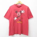 L★古着 半袖 ビンテージ Tシャツ メンズ 90年代 90s ディズニー ミッキー コットン クルーネック USA製 赤 26apr04