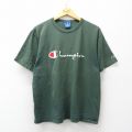 L★古着 チャンピオン champion 半袖 ビンテージ Tシャツ メンズ 90年代 90s ビッグロゴ 刺繍 フェード コットン クルーネック USA製 緑【spe】 26apr04
