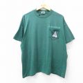 XL★古着 半袖 ビンテージ Tシャツ メンズ 90年代 90s ヨット 胸ポケット付き 大きいサイズ クルーネック USA製 緑 霜降り 26apr06