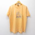 XL★古着 半袖 ビンテージ Tシャツ メンズ 90年代 90s NAPLES ヨット 刺繍 コットン クルーネック USA製 オレンジ 26apr06