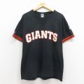 L★古着 ラッセル 半袖 ビンテージ Tシャツ メンズ 90年代 90s MLB ニューヨークジャイアンツ Vネック USA製 黒 メジャーリーグ ベースボール 野球【spe】 26apr07