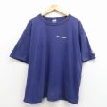 XL★古着 チャンピオン champion 半袖 ビンテージ Tシャツ メンズ 90年代 90s ワンポイントロゴ 大きいサイズ コットン クルーネック USA製 紺 26apr07