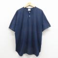 XL★古着 半袖 ビンテージ Tシャツ メンズ 90年代 90s 無地 大きいサイズ ヘンリーネック USA製 紺 26apr07